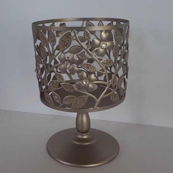 Bath & Body Works Other - Bath & Body Works Decorative Metal 3 wick Candle Holder With Floral Design  5" H